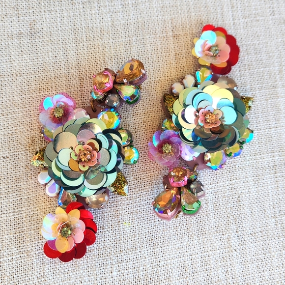 J. Crew Blooming Sequin Paillete Statement Earrings ♥️ - Picture 2 of 7